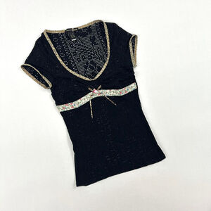 y2k Cavalli black fishnet short sleeve top